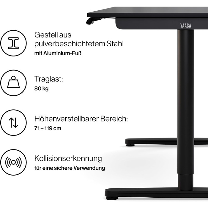 Дитяча парта Yaasa Desk Basic S, 120x70 см, вкл. ключовий замок, USB-порт для зарядки, парта, що росте разом з дитиною (антрацит, 140x80 см)