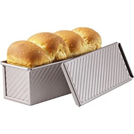 Сковорода для випічки хліба Pullman від шеф-кухаря з губками, ємність для тіста 0,66 фунта, прямокутна гофрована коробка для тостів з антипригарним покриттям, для випічки в духовці, 2,8 дюйма x 8,1 дюйма x 2.