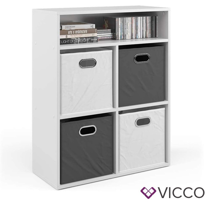 Книжкова шафа Vicco, біла, 72 x 90,2 см 4 відділення 4 відділення для відкидних коробок