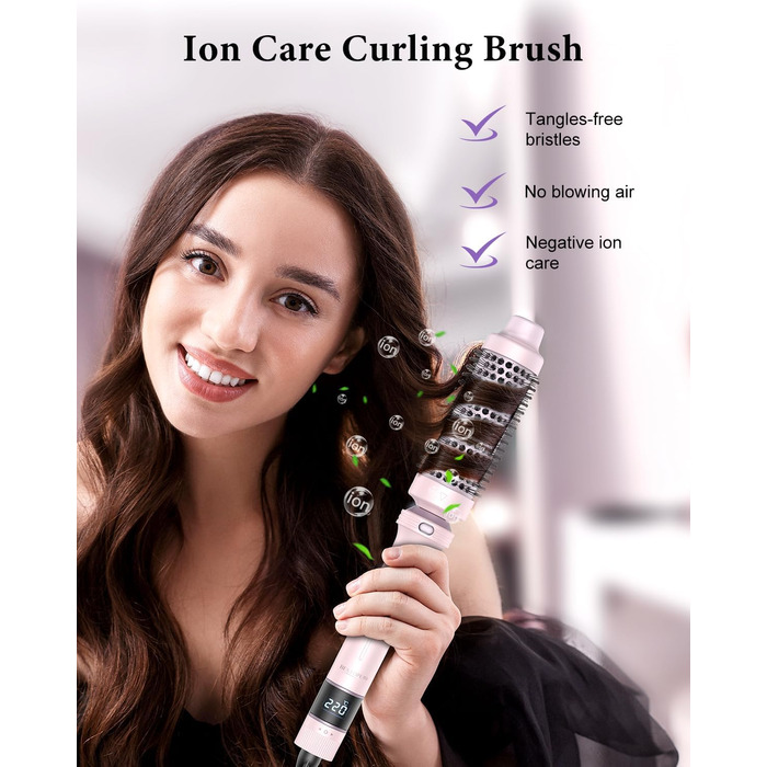 BESTOPE PRO Локкенстаб: Набір випрямляча та плойки 5 в 1 з термощіткою, 3 плойки (9-25 мм) для великих локонів, 13 температур, захисне покриття, рукавичка, затискач (Блідо-рожевий)