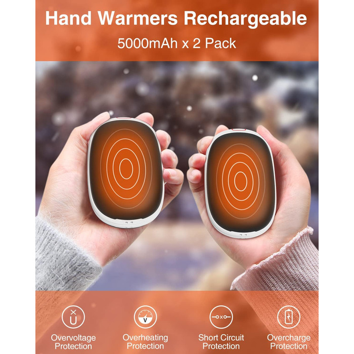 Jonwall Електричний нагрівач рук 2 шт. 5000mAh, перезарядна батарея, магнітний, портативний, USB Powerbank, подарунок для жінок та чоловіків, чорний