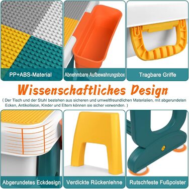 Дитячий стіл 5-в-1 з кріслами: ігровий стіл, навчальний стіл з місцем для зберігання та кубиками. Версія A