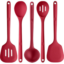 Набір кухонних аксесуарів U-Taste з силікону (5 шт.), стійкий до 315°C, BPA-free, антипригарний, для приготування, перемішування, подачі їжі (червоний)