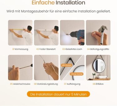 Круглий дзеркало для ванної кімнати EMKE з підсвічуванням 50см, регулювання кольору світла, антизапарник, пам'ять, сенсорне управління, таймер 3 години, енергозберігаючий