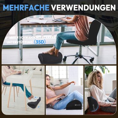 Підставка для ніг під стіл Dowinx, регульована по висоті, знімний чохол, зручна підставка для офісу, авто, дому (2 рівня, тверда, чорна)