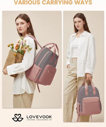 Сумка-рюкзак LOVEVOOK для жінок, з відділенням для ноутбука, водонепроникна, для подорожей, роботи, навчання, універсальна, 1-hellgrün-beige (15,6 дюймів, сіро-рожевий)