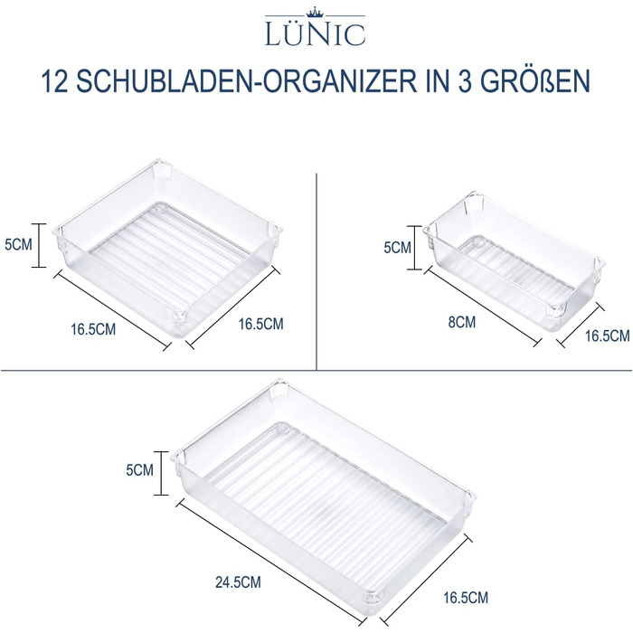 Органайзери для шухляд LÜNIC 12 шт прямокутні прозорі