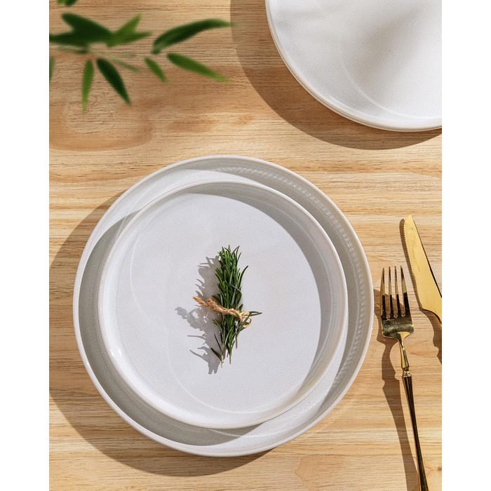 Набір посуду GBhome з каменю, 12 предметів, для 4 осіб, ручна робота, реактивна глазур, безпечний для мікрохвильової печі та посудомийної машини, включає тарілки та миски (Бежевий)