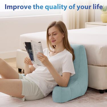 Подушка для читання з підлокітниками для дорослих, спинка для сидіння в ліжку, подушка з наповнювачем з піни з пам'яті з кишенями та знімним, пральним чохлом, для відпочинку, перегляду телевізора (Морська блакить, M(18 дюймів))