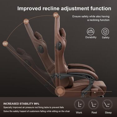 Ігровий крісло GTPLAYER з різдвяним мотивом, з підніжкою, широке сидіння, з подушкою для спини та синхронізованими підлокітниками для великих людей【Велюр】 (Коричневий)