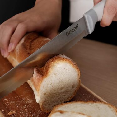 Набір ножів Hecef 14 предметів з дерев'яним блоком, професійний набір кухонних ножів з нержавіючої сталі, з шліфувальником, ножицями та ножем для стейка (сірий)