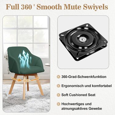 Обідні стільці Bekrvio 2 шт. з обертанням та підлокітниками – 360° стільці для обідньої кімнати, стільці до обіднього столу з тканини льон, дерев'яні ніжки з масиву бука, м'які жовті стільці для обідньої кімнати (2 шт., зелений льон)