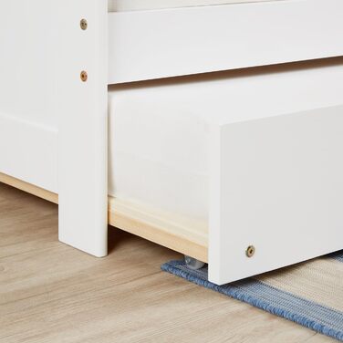 Висувне ліжко Homestyle4u 90x200 з ящиком для зберігання, з ламелями, для дітей, з дерева (сосна), білий