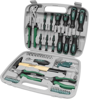 Набір інструментів Brüder Mannesmann Werkzeugkoffer 57 предметів: універсальний ергономічний набір для дому з водопровідним ключем, молотком, набором ключів та викрутками | M29057