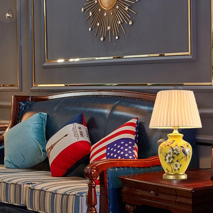 Керамічна настільна лампа Mengjay: настільна, нічна, для читання, у вітальню (білий/жовтий)