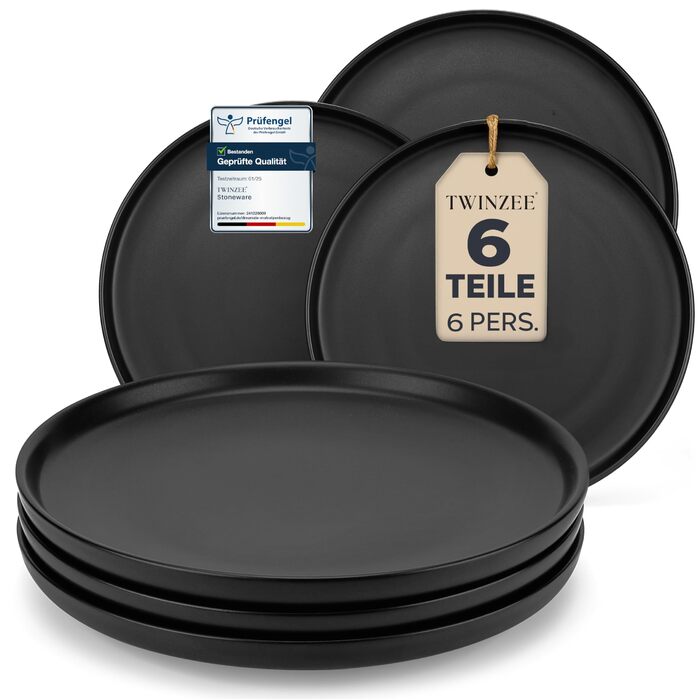 Набір посуду Twinzee Ebony Collection: 24 елементи з матового чорного стеатиту для 6 осіб