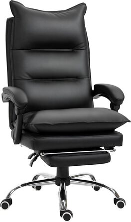 Крісло офісне Vinsetto, ергономічне, з підніжкою, регульоване по висоті, з підлокітниками, чорне, з штучної шкіри