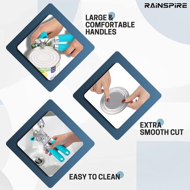 Відкривачка для консерв Rainspire, ручна, міцна, з плавним зрізом, з інтегрованим відкривачем пляшок, рожева (блакитна)