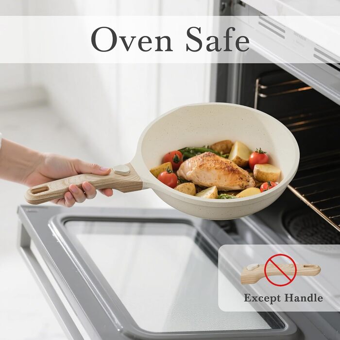 Набір сковорідок RIOVARM з індукційним покриттям, знімними ручками та кришками (20/24/28 см), антипригарне покриття без PFOA, для всіх типів плит, безпечне для миття в посудомийній машині та випікання в духовці, бежевий, 3 шт.