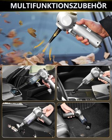 Акумуляторний автомобільний пилосос 4-в-1, потужність 22000Па, бездротовий ручний пилосос з HEPA-фільтром та склобивачем для авто та дому