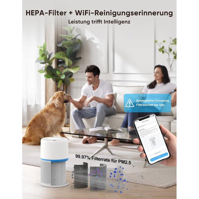 Повітряочисник для спальні з HEPA фільтром H13, активованим вугіллям, функцією ароматерапії, 360° циркуляцією повітря, нічним світлом та тихим режимом (KJ1-3S APP)