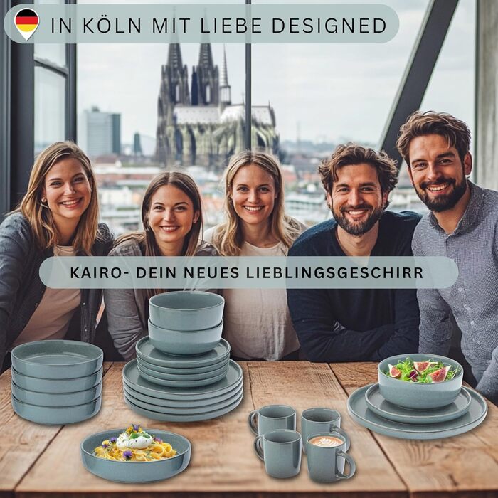 Набір кавових чашок SÄNGER 6 шт. з каменю, 400 мл, колір мокка, для 6 осіб, безпечно мити в посудомийній машині та використовувати в мікрохвильовій печі, VALUE COLLECTION (Kairo Ocean, 18-ти частинний сервіз)