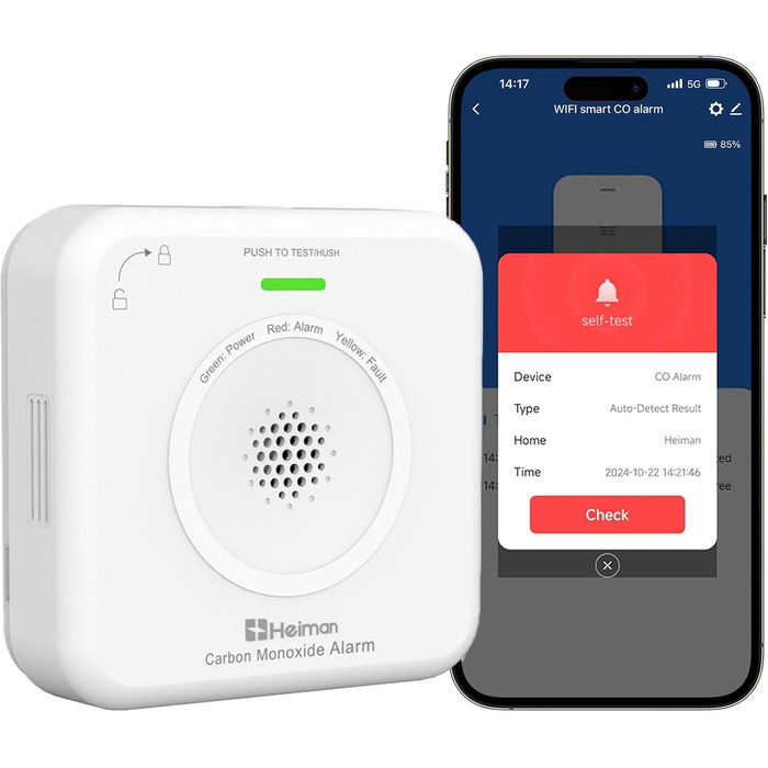 Датчик CO Heimann WS-725ES: Wi-Fi, 10 років служби, сумісний з Tuya/SmartLife