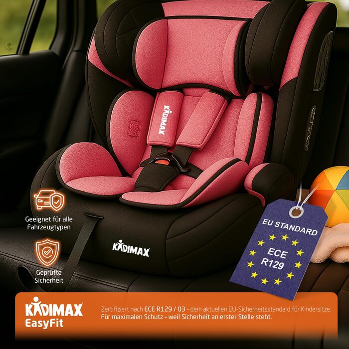 Автокрісло i-Size 9-36 кг, 15 місяців - 12 років, група 1/2/3, ECE R129/03, регульована підголовник (Рожевий)