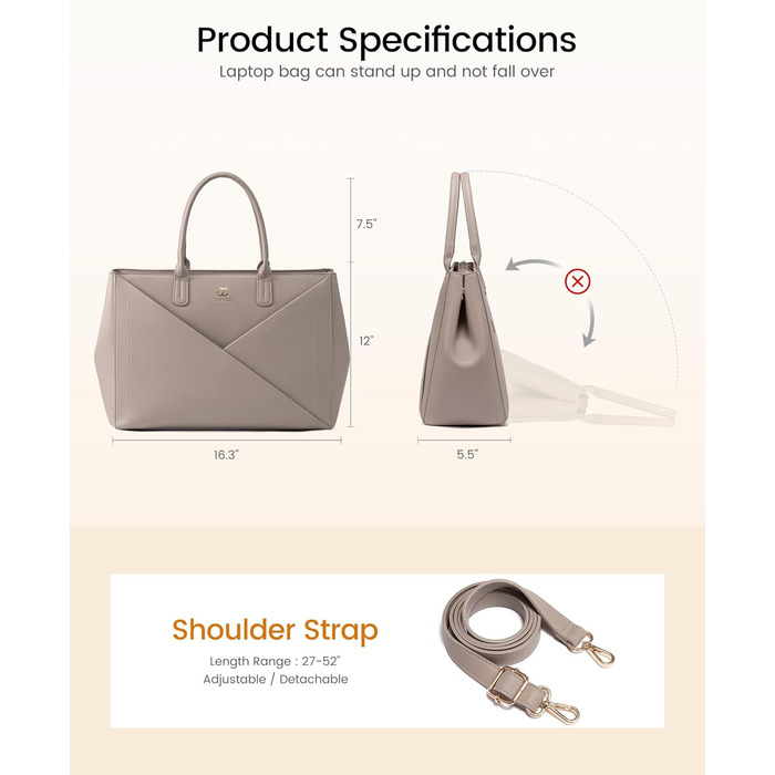 LOVEVOOK Сумка для ноутбука 15.6 дюймів, жіноча, велика, з натуральної шкіри, на плечі, для роботи, навчання, офісу, універсальна, сумка-шоппер, тоут, для жінок