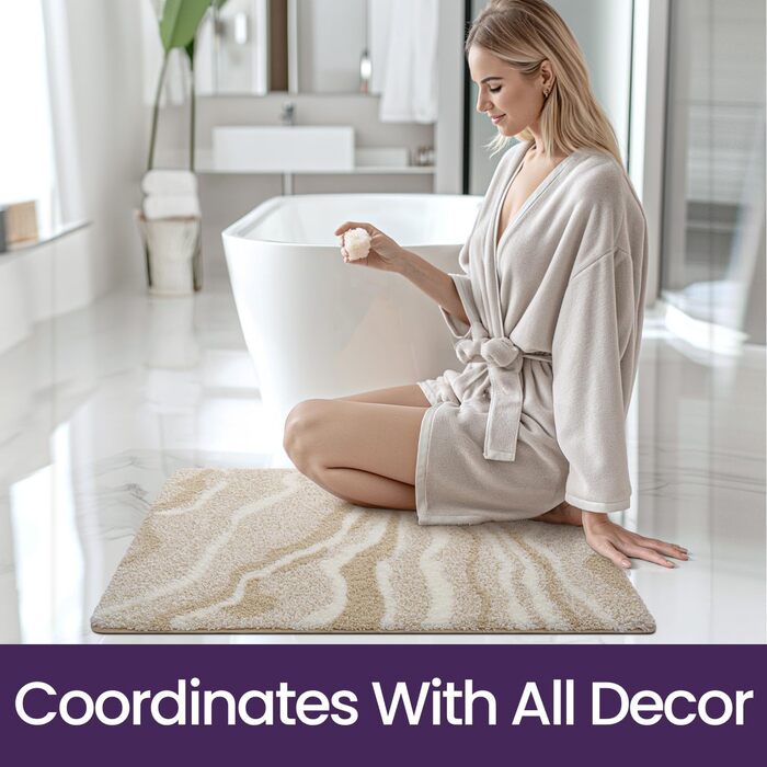 Килимок для ванної кімнати DEXI 61 x 92 см, антиковзаюча, миється, мікрофібра, вбираючий, бежевий