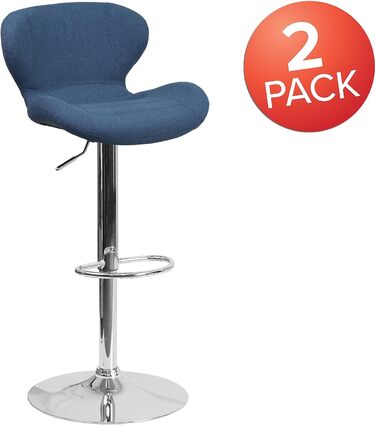 Барний стілець Flash Furniture Denville, тканинний, регульований по висоті, з вигнутою спинкою та хромованою основою, 2 шт., блакитний