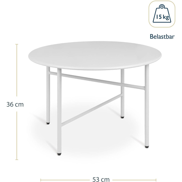 Круглий бічний стіл Металевий Ø 53 см Стільниця стійка до подряпин стабільна вітальня Журнальний столик Світло Садовий стіл Садовий стіл у приміщенні та на відкритому повітрі Балкон Стіл Тераса Приліжкова тумбочка Ліжко Спальня Фінн (Стільниця Ø 53 см - В