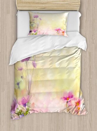 Набір квіткових підковдр для односпальних ліжок, вінтажний цвіт магнолії, захист від кліща підходить для алергіків з наволочкою, 130 x 200 см - 70 x 50 см, рожевий блідо-жовтий 130 x 200 см - 70 x 50 см Рожевий блідо-жовтий