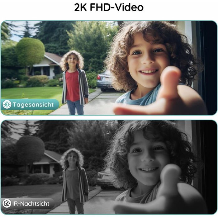 Відеодзвінок BOIFUN з камерою, 2K-HD, Wi-Fi, PIR-датчик руху, 2-сторонній аудіо, сумісний з Alexa, SD/Cloud-пам'ять, з дзвінком, чорний