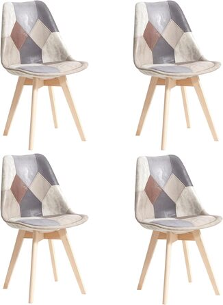 Стільці для їдальні в скандинавському стилі, ретро-дизайн, з м'яким сидінням, для кухні та офісу, з масивними буковими ніжками (набір 4 шт., сірий)