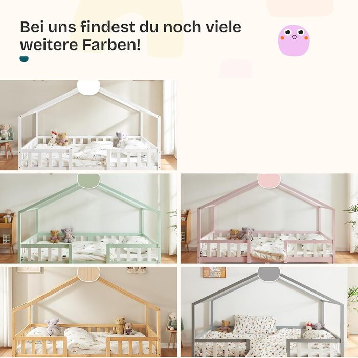 Дитяче ліжко Treviolo Hausbett від en.casa: дерев'яне ліжко Montessori з захистом від падіння, 120x200 см