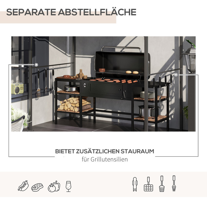 Outsunny Grill Альтанка Садова альтанка з навісом для решітки, стійкою до ультрафіолету, сталевим каркасом і гачком, поліестер, бежевий, 215x150x220 см