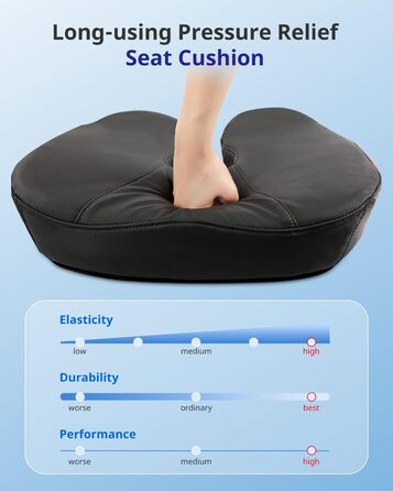 Велике сидіння з піною з пам'яті, ергономічна подушка для офісного крісла для полегшення тиску, подушка для полегшення болю в ішіасі з протиковзкими гумовими точками, дихаюча подушка для ігрового крісла (чорний)