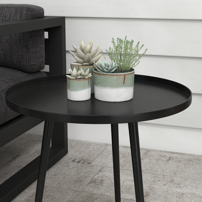 Outsunny Side Table Garden, Атмосферостійкий садовий стіл з піднятим краєм, Сталевий балконний стіл, Круглий журнальний столик 20 кг з навантаженням, Ø40x50H см, Диванний столик для відкритого критого балкона Тераса чорний