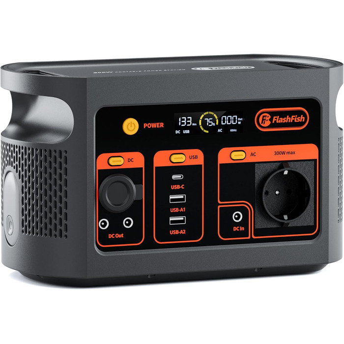 Powerstation FlashFish E103: 300W, 179.2Wh LiFePO4, 3000 циклів, 230V AC, для кемпінгу та подорожей