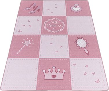 Дитячий килим HomebyHome з коротким ворсом, рожевий килим для дитячої кімнати, принцеса, корона, паличка, Колір рожевий, Розмір (140x200 см, рожевий)