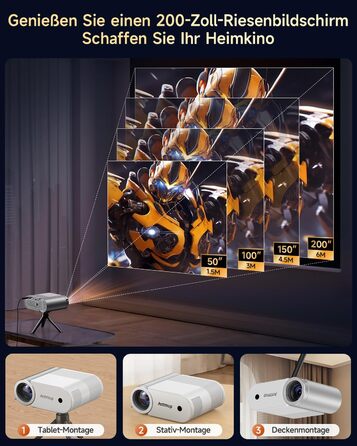 Міні проєктор Beamer Bluetooth WiFi 1080P: Підтримка iPhone/Android, HDMI, USB, Fire Stick, PS5. Компактний проєктор для телефону, фільмів, дому та відпочинку на природі