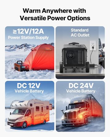 Дизельний обігрівач VEVOR 8 кВт, 12/24V, портативний з Bluetooth, пультом та LCD, 5л бак для вантажівок/автобусів