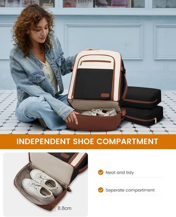 LOVEVOOK Рюкзак для ручної поклажі 40L з окремим відділенням для взуття, жіночий, для подорожей (3 шт.)