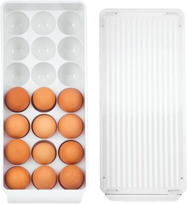 Контейнер для яєць IDesign 73030 для холодильника/ морозильної камери, невеликий пластиковий ящик для зберігання дванадцяти яєць (білий, 21 яйце)