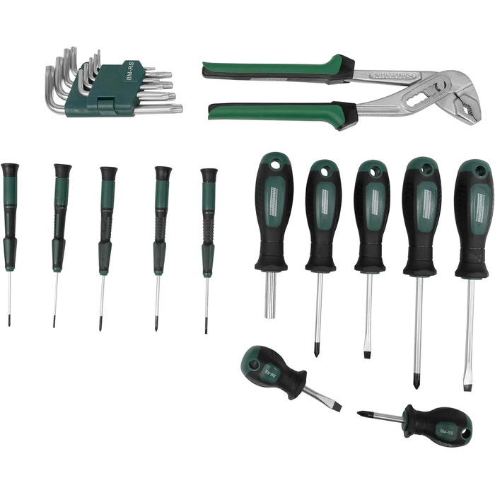 Набір інструментів Brüder Mannesmann Werkzeugkoffer 57 предметів: універсальний ергономічний набір для дому з водопровідним ключем, молотком, набором ключів та викрутками | M29057