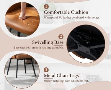 4 шт. крісла для їдальні з велюру, 360° обертання, кухонні крісла з підлокітниками, м'які бічні крісла для дому, офісу, вітальні (53*58*78 см, коричневі, шкірозамінник)