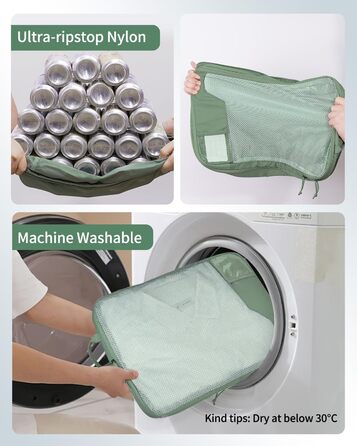 Набір компресійних органайзерів для валізи та рюкзака ECOHUB, 4 предмети, еко-серія з сіткою та бирками, зелений