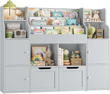 FOREHILL Поличка для іграшок та книжок у дитячу кімнату з дерева, сіра, 122 x 30 x 100 см