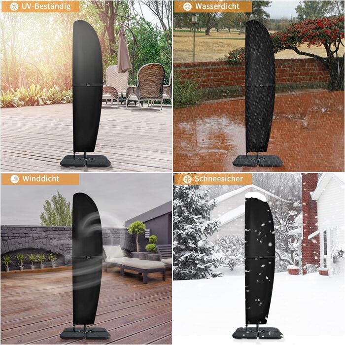 Чохол для парасольки/маркетки Dokon, діаметр до 400 см, водонепроникний, зимовий, UV-стійкий, чорний (205x57/48 см)